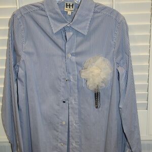 New Haute Hippie Blue White Striped Button Down Shirt - Women size L